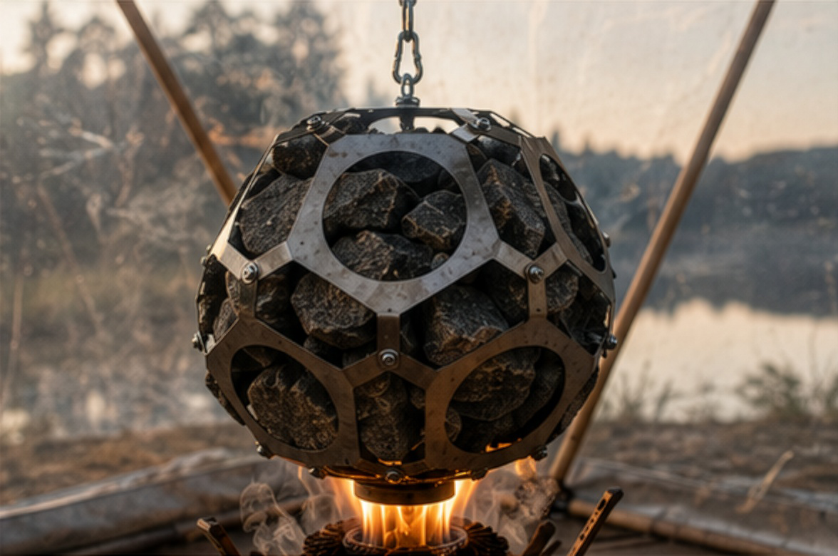 Icosauna BUILT FOR LÖYLY, THE FLYING DODECAHEDRON, 10 MINUTES FROM BAG TO ICOSAHEDRON, BRING YOUR CAMPING CHAIRS, 25 PIECES OF WOOD. SERIOUSLY STRONG GEOMETRY., SACRED GEOMETRY. QUESTIONABLE PHYSICS. EXCELLENT SAUNA.